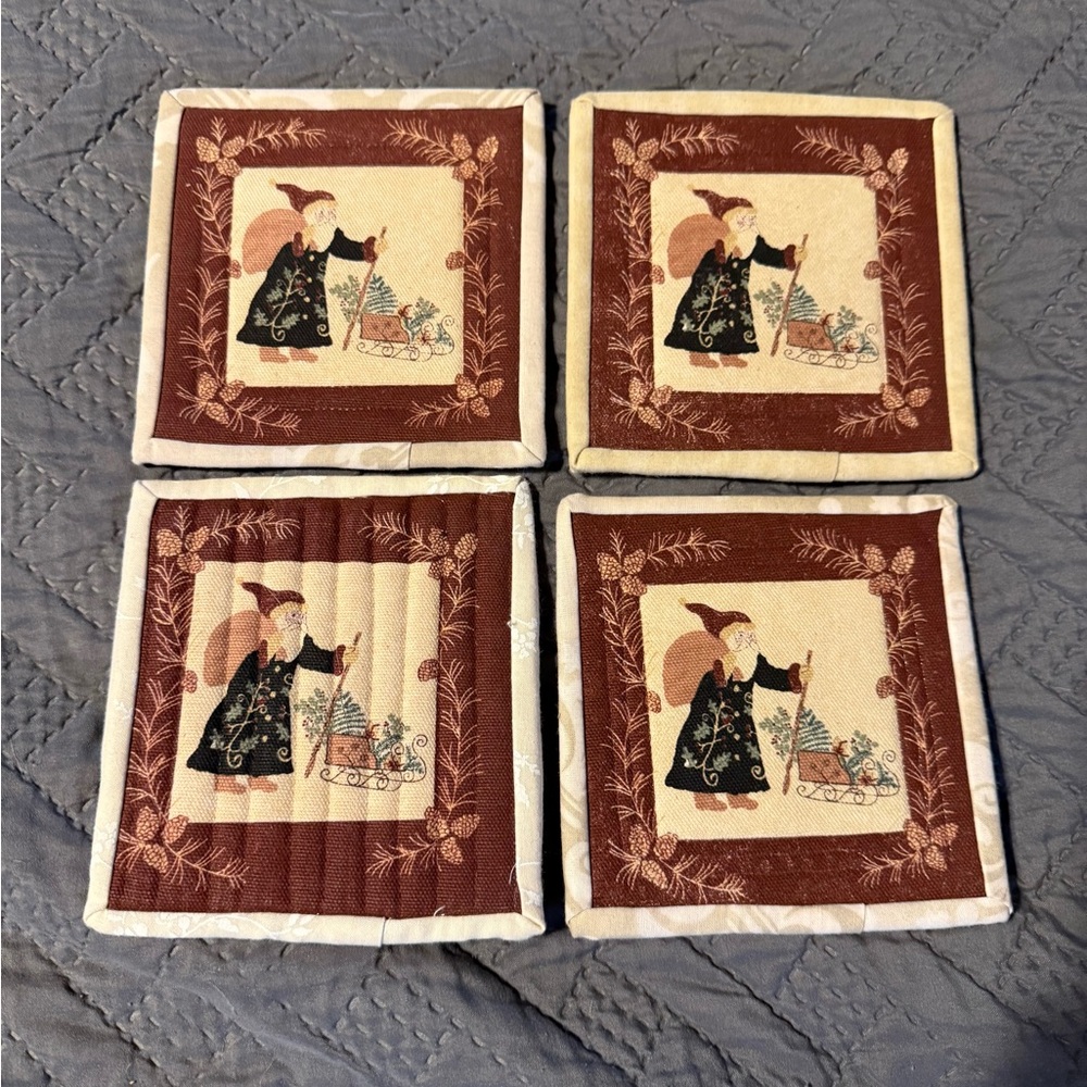 Set of Four Santa Claus Quilted Coasters